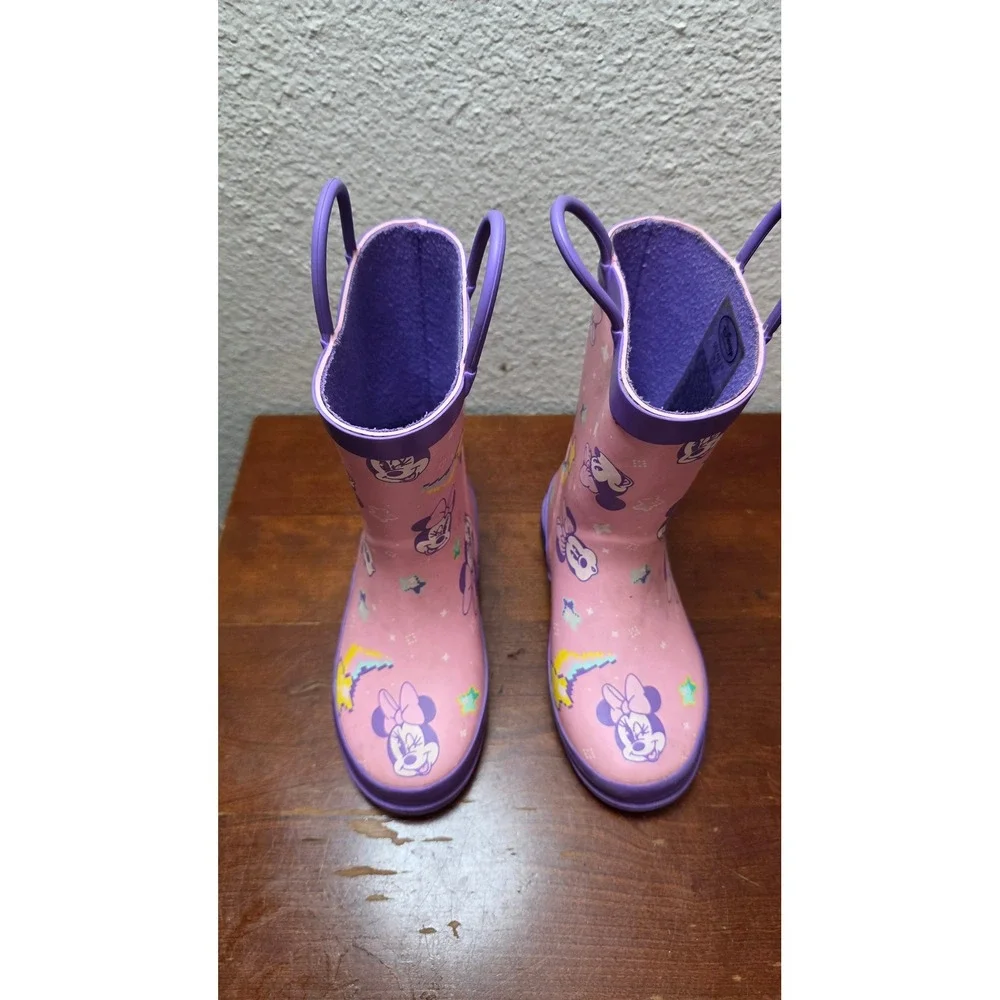 Disney Minnie Mouse‎ Rain Boots Girls Size 11 Pink Purple Waterproof Pull On